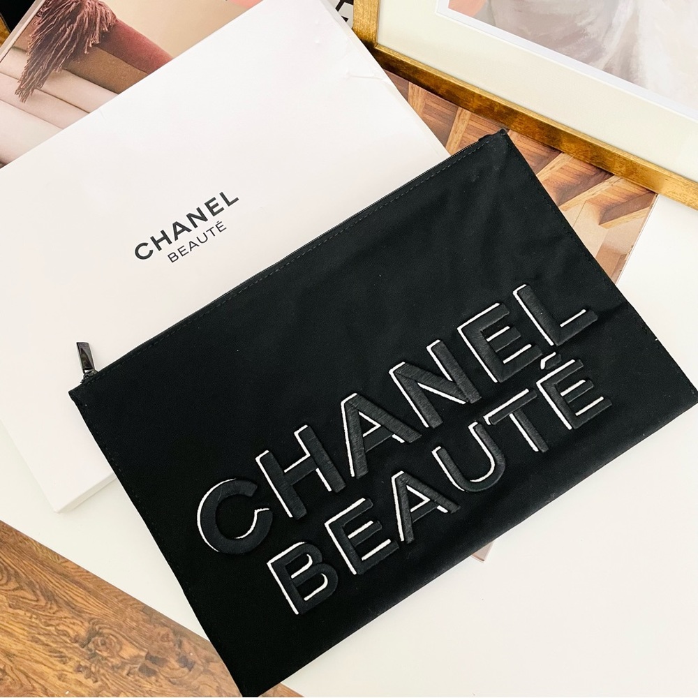 Chanel Canvas Embroidered Zip Clutch/Cosmetic Bag